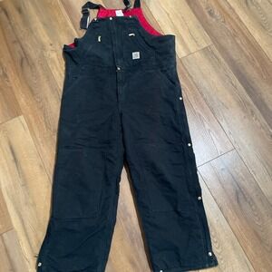 Carhartt R38 BLK Mens Bib Overalls Black Quilt Lined Double Knee USA Made 46x28